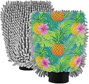 Summer Pineapple Palm Leaf Green Car Wash Mitts Scratch Free Car Washing Glove Car Wash Drying