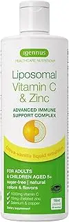 Liposomal Vitamin C 1000mg & Zinc Bisglycinate by Igennus, High Absorption Liquid Immune Support for Men, Women & Kids, USA Made & Non-GMO, Sugar-Free, Citrus Vanilla Flavor, 30-90 Liquid Servings