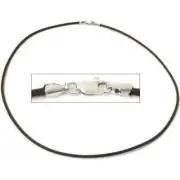Leather Cord Necklace Silver Clasp Brown Jewelry 16" |A