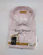 Hickey Freeman Mens Long Sleeve Button Down Dress Shirt Pink Size 17 34/35 NWT