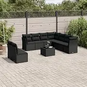 10 Piece Garden Sofa Set with Cushions Black Poly Rattan Patio Bar Sets