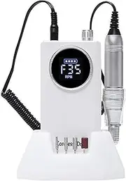 Bouzaak Professional Electric Nail Drill Machine 35000 RPM, Rechargeable Nail File for Gel Acrylic Nails, Portable Manicure Pedicure Kit with 6 Bits Stand, Nail Art Polisher for Home Salon Use (White)