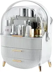 Kiiss Makeup Storage Organizer,Cosmetics Display Case with 2-Layer Storage Box and Transparent Cover, Portable Cosmetics Storage Box, Bedroom Vanity Desk (White)