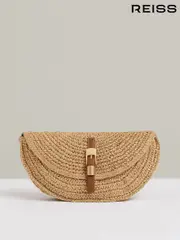 Reiss Natural Aria Raffia Half-Moon Clutch Bag (AD6379) | $195