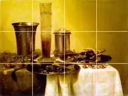 Tile Mural Still Life Breakfast H. Claesz Kitchen Wall Backsplash Marble Ceramic