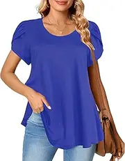 [Afibi] Womens Summer Crew Neck Loose Dressy Shirts Petal Short Sleeve Tunic Tops