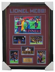 Lionel Messi Signed Barcelona Photo Collage Framed 5 x FIFA Ballon D'Or Winner