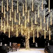 Locinoe 192 LED Christmas Light, 30cm Meteor Shower Rain Lights with 8 Tubes, Waterproof Plug in Falling Rain Lights Christmas Decorations for Xmas Bushes Tree Yard Party