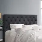 Queen Size Headboard Upholstered Button Tufted Fabric Frame Bedhead Charcoal