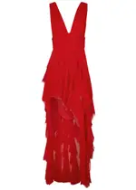 Alice + Olivia Holly Asymmetric Ruffled Chiffon Maxi Dress - Red - 6 (UK10 / S) 6 (UK10 / S)
