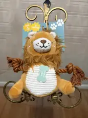 FRINGE Interactive Lion Plush Dog Toy With Squeaky & Clinker 8.5”