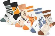 [Queenshin] Girls Novelty Socks Fun Crazy Funny Cute Unicorn Rainbow Cat Dog Animal Penguin Cotton Kids Crew Sock 6 Pairs