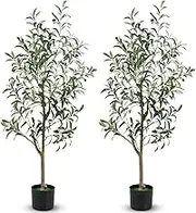 Giantex 130 cm Tall Artificial Olive Tree Set of 2, Fake Potted Trees w/Realistic Fruits, Indoor Faux Greenery Plants, Modern Home Living Room Bedroom Office Porch Decoration, Housewarming Gift