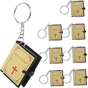 8pcs Mini Bible Keychain Small Religious Bible Keychain Mini Cross Make Keychains Holy Church Church Souvenir Size Pray Book Tiny Pendant Cute Pendant Keychains The Paper Golden