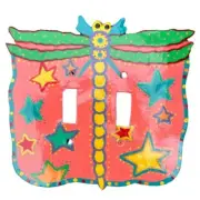 Dragonfly Double Light Switch Cover Bright Cover, Hand Painted Haiti, Colorful