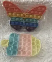 Pop It Fidget Set Of Two: Popsicle & Butterfly Shaped For Sensory & Autistic New
