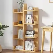 Uandhome 5-Tier Bookshelf,10 Open Wood Bookcase,Modern Floor Standing Bookcase,Free Standing Tree Bookcase,for CDs,Movies/Books,Utility Book Organizer Shelf for Bedroom,Living Room,Home Office(Walnut)