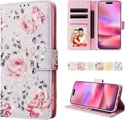 YocoverTech for iPhone 16 Plus Case,for iPhone 16 Plus Wallet Case,RFID Blocking-3 Card Slots Beautiful Flowers PU Leather Magnetic Kickstand Women Girls Protective Cover-Pastoral Rose