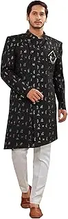 [Shreyanvi] Men's Indian Designer Wedding Festive Season Jacquard Indo-Western Sherwani Pajama Set