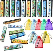 [BANBALLON] 10 Sets 16 Holes Cartoon Harmonica with Organza Gift Bags Musical Instrument Party Favors for Kids' Birthday Parties & Music-Themed Events