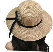 [ANDRESLAD] Stylish Foldable Sun Hat with Sweet Bowknot Wide Brim Floppy Summer Straw Beach Hat Light Brown for Summer Days Durable Straw Material Convenient for Travel