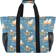 [sanluoli] Bag For Trunk Collapsable Beach Bag With Compartments Canvas Car Tote Bag, Cute Otter Animals Blue Ocean, 1 size