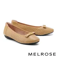 在飛比找momo購物網優惠-【MELROSE】時髦金屬飾釦沖孔全真皮厚底娃娃鞋(棕)
