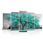 Visual Art Decor Large 5 Pieces Teal Tree Canvas Wall Art Turquoise and Grey ...