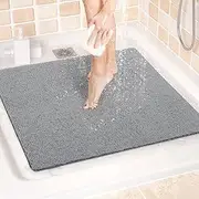 Non-Slip Shower Mat - Comfort Bath Tub Mats with Drain - PVC Loofah Bathroom Floor Mat for Wet Areas - Easy to Clean-Quick Drying (Grey, 60 x 60cm)