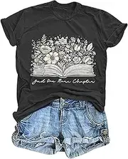 [BEIDEFY] Book Shirt for Women One More Chapter T-Shirt Short Sleeve Teacher Reading Tee Tops