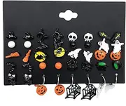 [Generic] Christmas Halloween Earring Set Women Bat Pumpkin Lamp Web Skeleton for Pendant Ear Studs