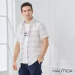 【NAUTICA】男裝水洗棉麻條紋短袖襯衫(白色)