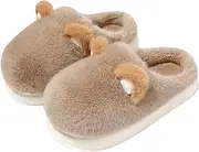 [SYALEO] Animal Cotton Slippers Cartoon Ear Plush Slippers Autumn and Winter Warm Couple Home Slippers Indoor Outdoor Slip On Bedroom Shoes for Men and Women