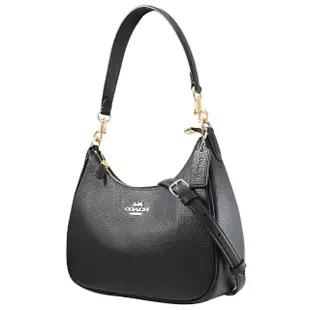 【COACH】Teri Hobo 經典金屬LOGO皮革肩斜彎月包兩用包(黑)