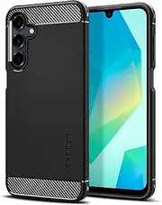SPIGEN Rugged Armor for Samsung Galaxy A16/5G Case, Air Cushion TPU Bumper Extra Corner Protection Technology Carbon Fiber Design Raised Edge Non-Slip Grip Cover - Black