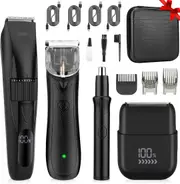 Lanumi 4 in 1 Body Hair Trimmer Set Cordless Groin Intimate Hair Trimmer for Men Rechargeable Beard Trimmer Ear& Nose Trimmer Electric Shaver Groomer