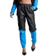 One Teaspoon Leather Jogger Pants Black SMALL Blue Track Pants Stand By $299 NEW