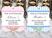 10 White Gift Tags Birth Tag Notice Baby Shower Personalised Thank you