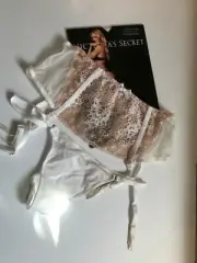 Victorias Secret White Panty Garter Set NWT Secret Admirer M/L,OS 3 pc