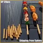 Up 120x BBQ Metal Skewers Stainless Steel Flat Needle Barbecue Tools Kebab Stick