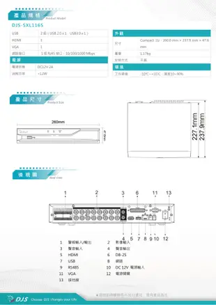 昌運監視器 DJS-SXL116S 16路 IVS DVR 含4TB 260x237x47mm (10折)