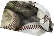 [WOSHJIUK] Working Hat 2 Pack Scrub Caps for Women,Retro Baseball Balls,Tie Back Cap Adjustable Scrub Hat