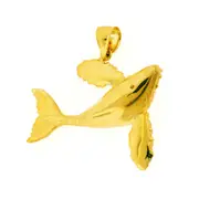14K Gold 3D Humpback Whale Pendant