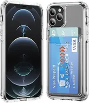 for iPhone 12 Pro Max Case with Card Holder Wallet Case[Store 2 Cards][Anti-Yellow][Military Grade Protective][Anti-Drop] Shock Absorption Phone Cover Case for iPhone 12 Pro Max, Crystal Clear