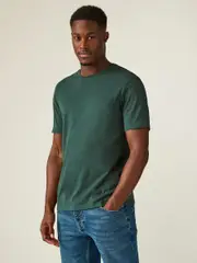Green Pine Slim Fit Essential Crew Neck Cotton T-Shirt (N24879) | $15