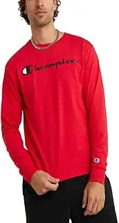 Men's Classic Long Sleeve Tee, Screen Print Script T Shirt, Scarlet/Chest Champion Script, X-Large US