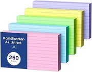 Index Cards A7 Lined, Pack of 250 A7 Index Cards, Vocabulary Cards, Colourful Flashcards, Writeable Lined Flash Cards, A7 Thickened Index Cards, Small Index Cards for Vocabulary Recipes, English