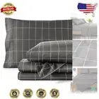 Luxury 1800 Thread Count Ultra-Soft Microfiber Full Sheet Set, Grey/White Grid