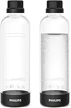 PHILIPS Carbonating Bottles ADD910BKOQ/37, 1L Twin Pack Reusable PET Water Bottles Compatible Sparkling Water Maker, 2 Pack for ADD4902BKOQ/37, ADD4902WHOQ/37 and ADD4901GROQ/37, ADD4901BKOQ/37