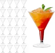 MATANA 24 Premium Plastic Martini Cocktail Glasses 7 Oz - Elegant & Reusable Plastic Glasses for Manhattan, Margarita, Cosmopolitan, Desserts - Weddings, Birthdays, Parties